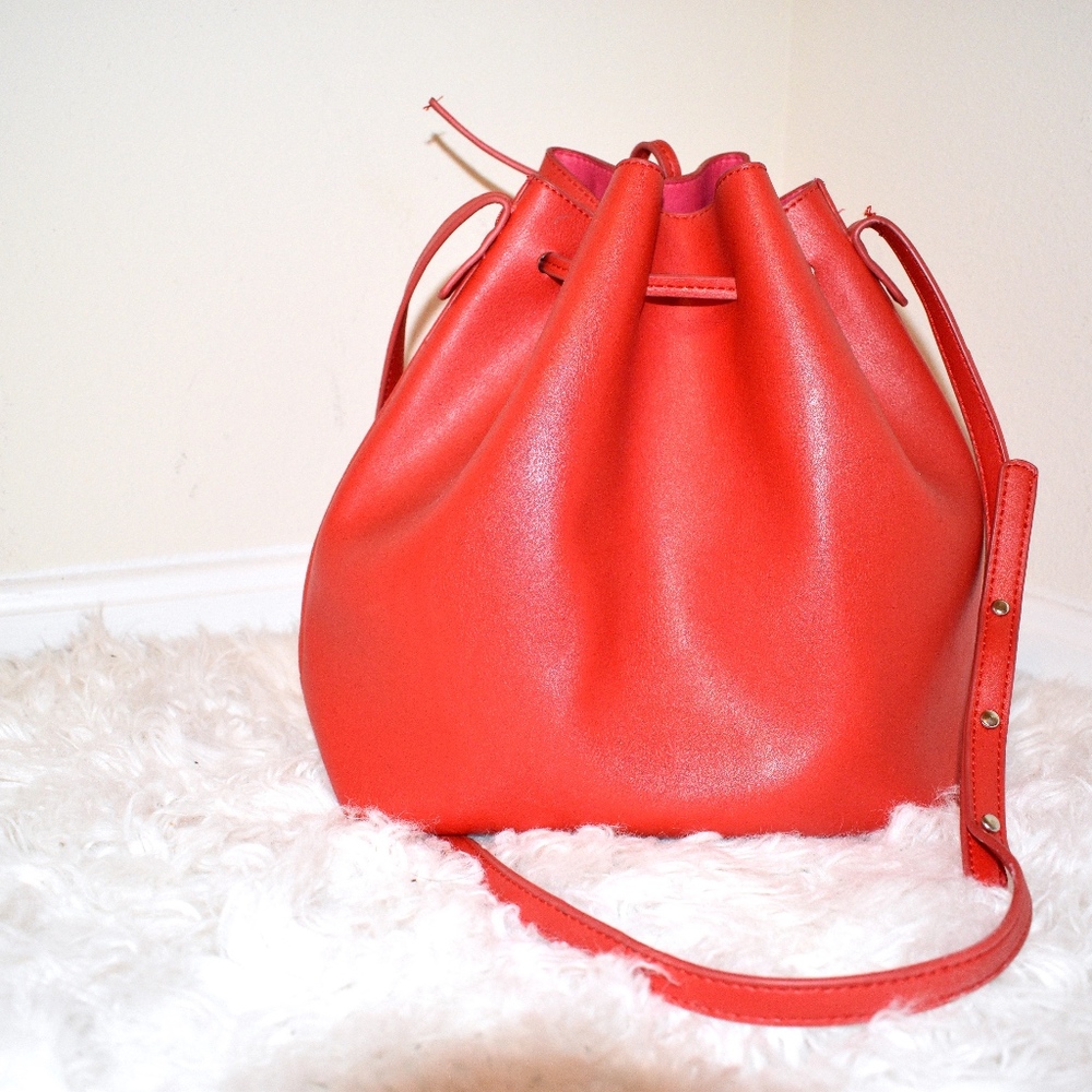 Red Drawstring Bucket Bag - Picture 2 of 5